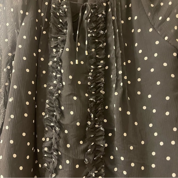Tommy Hilfiger Sheer Black Blouse w/White Polka Dots, Size XS - Picture 6 of 9